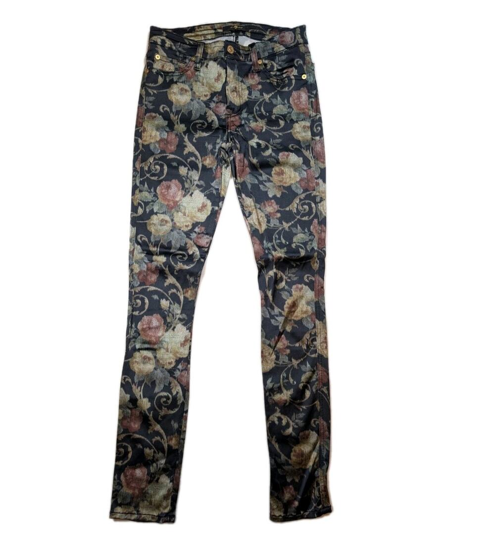 Seven For All Mankind Floral Tapestry Skinny Pants 27 USA Stretch Legging Like